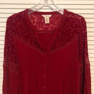 Sundance Red Velvet And Crochet Top, L - image 1